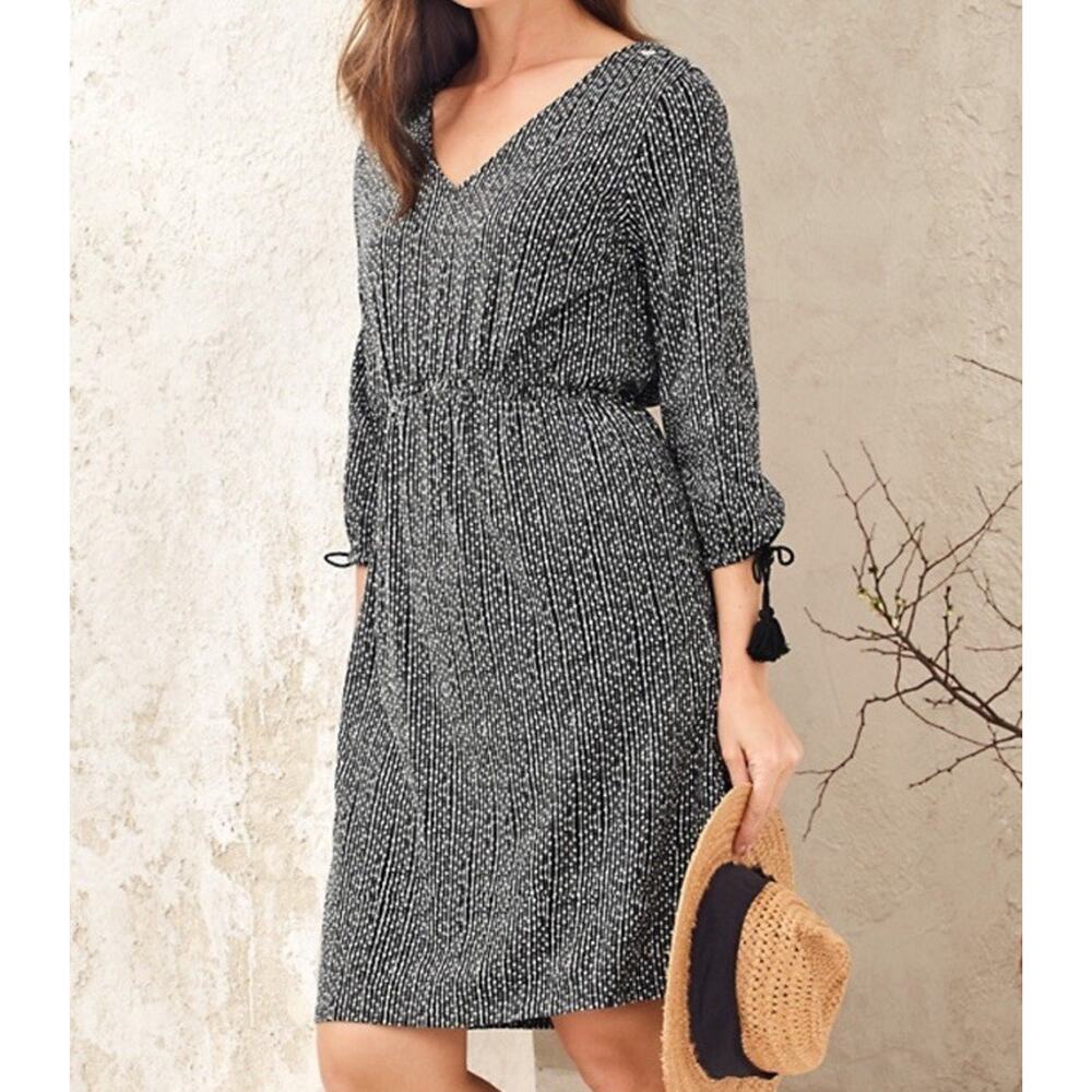 GARNET‎ HILL Black Tassel Tie Knit Dress Organic Cotton Tencel Pockets Casual S